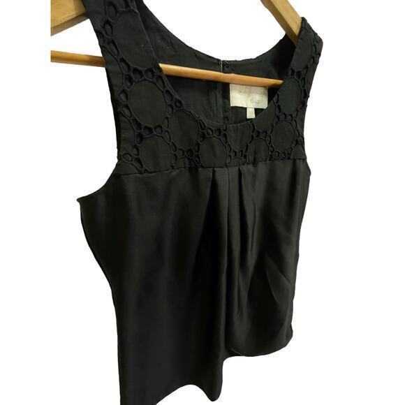7 For All Mankind Black Causal Blouse Sleevless Top 100% Silk w/ Eyelet Pattern - Picture 4 of 8